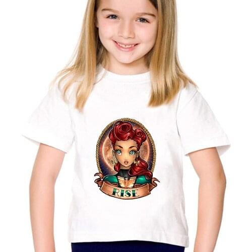 Disney RISE Captain Marvel Harajuku T-shirt Children Clothes Baby Girl Top Punk Streetwear Kids Tshirt