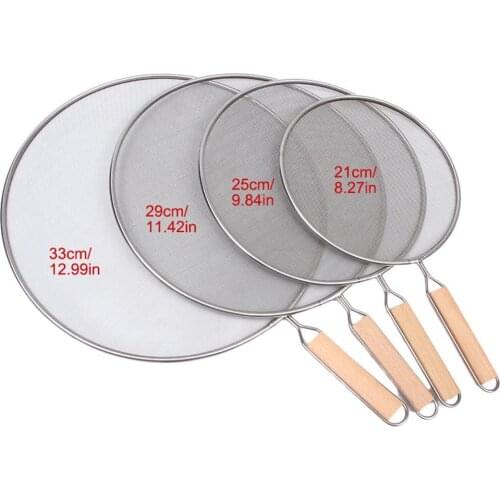 Oil Splatter Screen Stainless Steel Fine Mesh Grease Splatter Guard With Wooden Handle For Frying Pan Tools 21cm/25cm/29cm/33cm