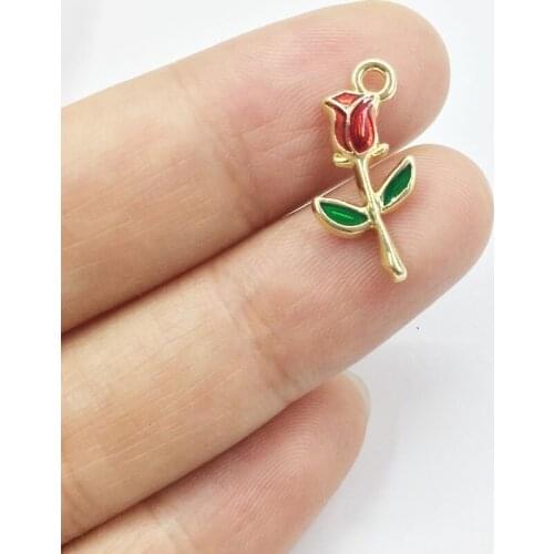 Eruifa 10pcs 16*9mm Epoxy Mini Rose Flower Zinc alloy Charms Pendant Jewelry DIY Handmade Earrings.Bracelet, Necklae 2 colors