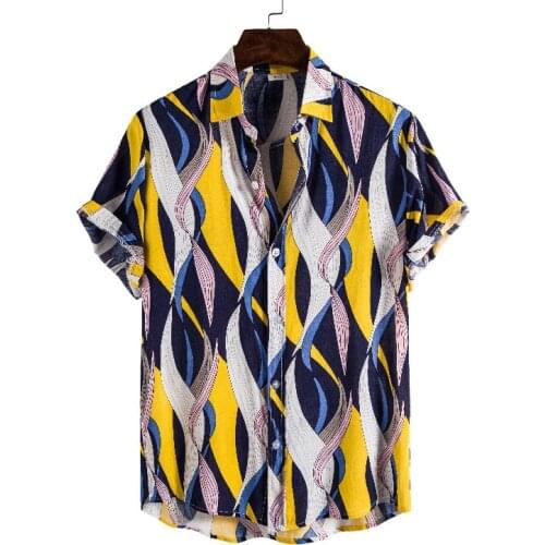 Summer Men Beach Shirt Print Short Sleeve Button Leisure Hawaiian Shirts Men Streetwear
