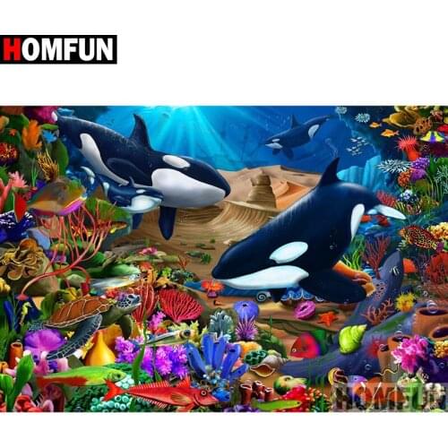 HOMFUN Full Square/Round Drill 5D DIY Diamond Painting "dolphin" Embroidery Cross Stitch 5D Home A08198