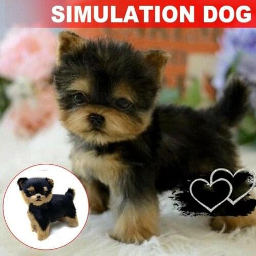 22cm Simulation Yorkie Dogs Plush Toy Black Brown Doll Cartoon Soft Pp Cotton Blend Stuffed Toys Children Kids Pet Figurine Gift