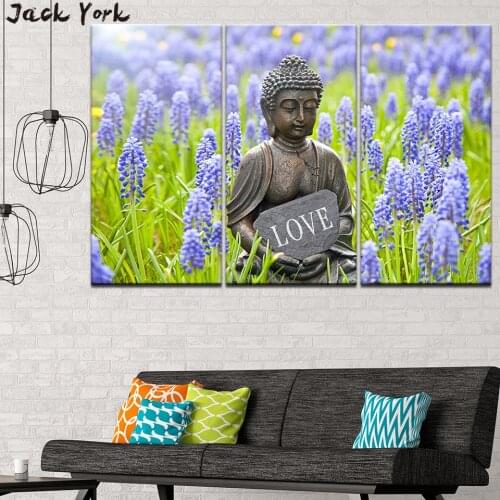 Canvas Painting Buddha in Lavender garden landscape 3 Pieces Wall Art Painting Modular Wallpapers Poster Print Home Decor