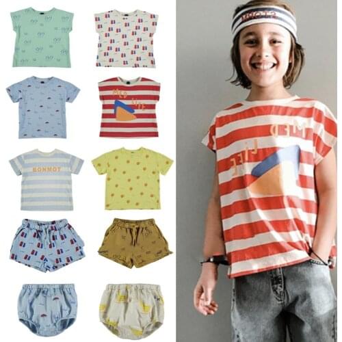 New 2021 Kids Boys Clothing Sets BONMOT Summer Cartoon Short Sleeve O-Neck T-Shirt Tops with Shorts Girls Cotton Pajama Sets