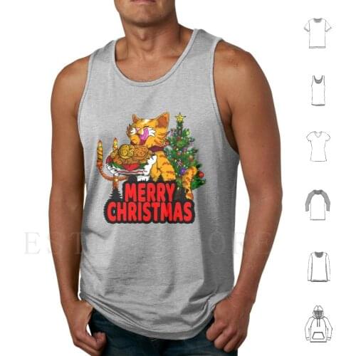Cute Merry Christmas Cat Enjoys A Bowl Of Muffins Tank Tops Vest Merry Christmas X Mas Xmas Cute Cat Lovely Cat December