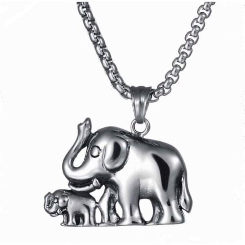 Stainless Steel Elephant Pendant Necklace Trendy Men Charm Lucky Animal Pendant Necklace Animal Jewelry Gift