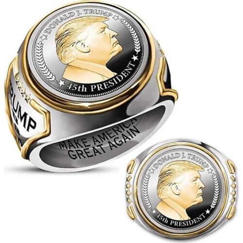 Fashion USA President Trump Head Ring Most Recent Jewelry Silver Color & Gold Color American President Mens Cool Biker Ring