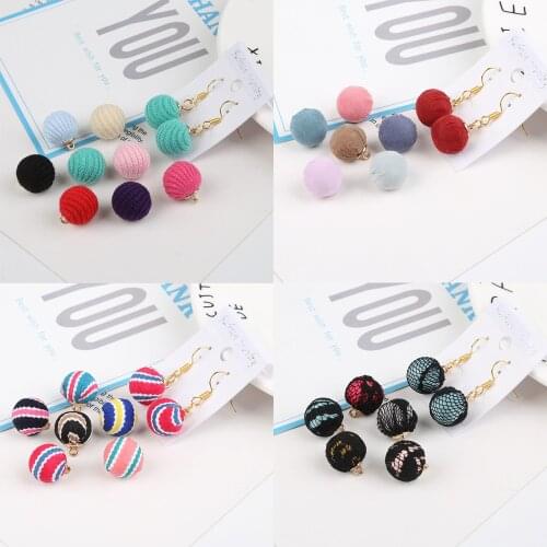 Fashion Grid Stripe Round Ball Fabric Covered Beads Charm Drop Pendant For Women DIY Earring Necklace Bracelet Making
