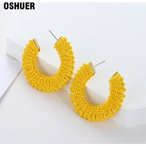 OSHUER 2020 Fashionhandmade seedbeads String Earrings Women Elegant circle Earrings Luxury Crystal Shape Earring For Female