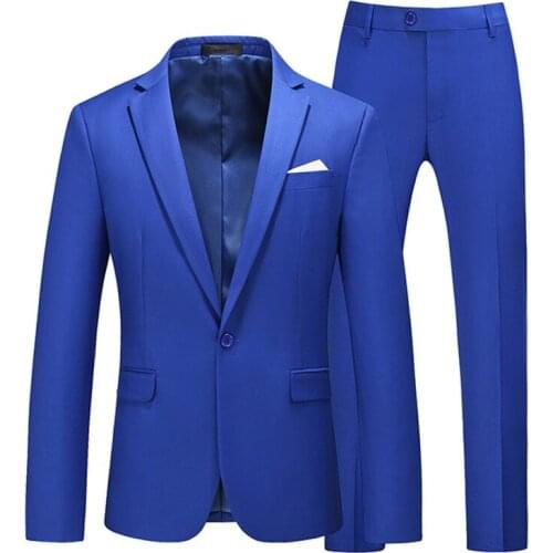 2020 Men suit New Simple blazer Solid color 2 pcs classic Business Casual slim mens suit multicolor wedding groom tuxudo
