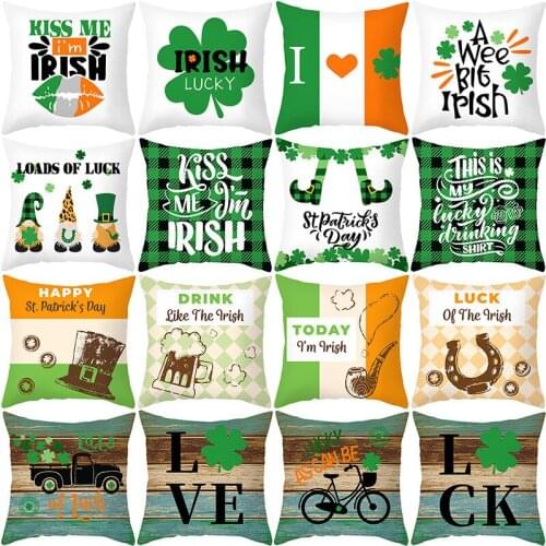 St. Patricks Day Green Letters Four-leaf Clover Pillowcase Cushion Cover Pillowcase Car Home Environmental Decoration