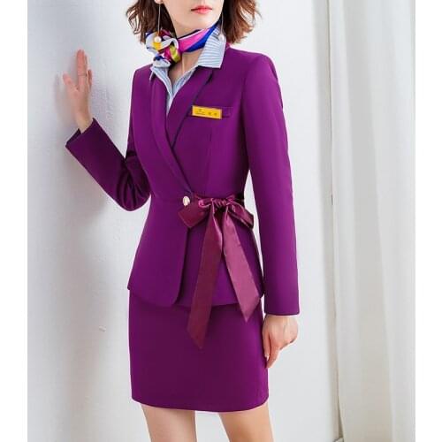 2020 new stewardess professional wear high quality womens skirt suits Casual elegant feminine blazer jacket Office two-piece