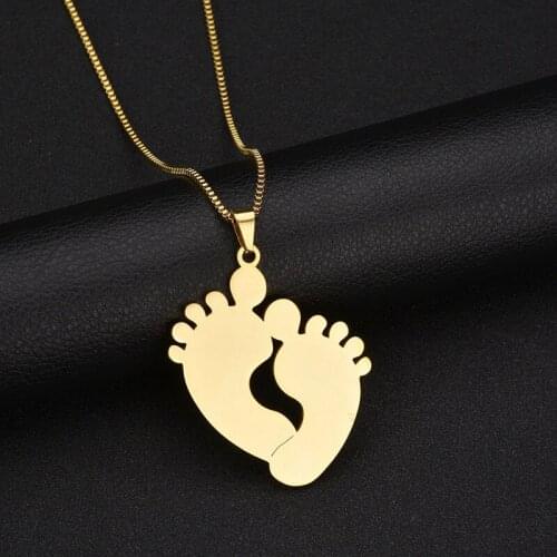Personalized Baby feet Necklaces Custom Name Necklaces For Women Stainless Steel Pendant Chain Birthday Souvenir For Child BFF