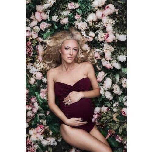 Stretchy Fabric Maternity Dress Bodysuit Strapless Ruffles Maternity Phography Props Custom Colors YEWEN