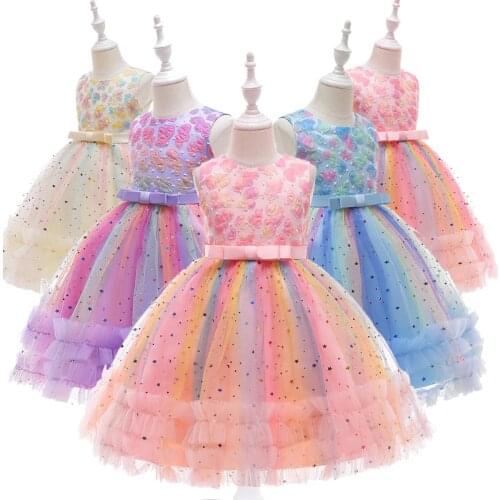 Girls Dress Kids Princess Dress Birthday Party Evening Costumes Sequin Bow Print Gown Wedding Bridesmaid Flower Girl Dresses