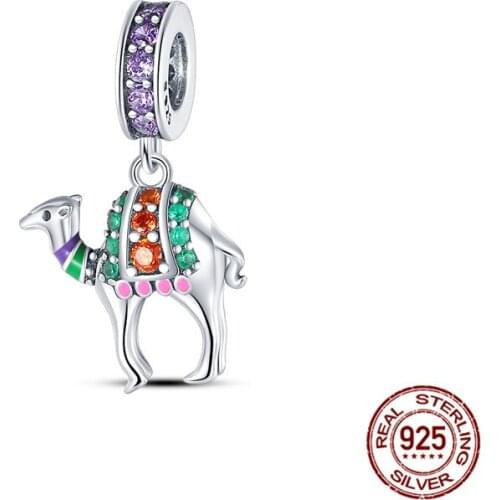 Silver Charm 925 Sterling Silver Camel Llama Desert Ship Pendant Charms fit Original Bracelet Necklace Colorful CZ DIY Jewelry