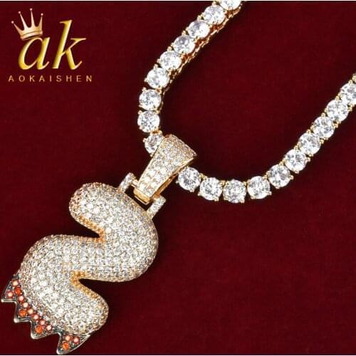 Custom Name Red Drip Color Pendants Bubble Letters Necklaces With Tennis Chain Mens Cubic Zircon Hip Hop Jewelry For Gift
