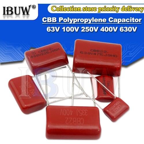 10PCS 63V 100V 250V 400V 630V CBB Polypropylene film capacitor 100PF 220PF 470PF 10NF 1UF 22NF 100NF 220NF 330NF 470NF 680NF