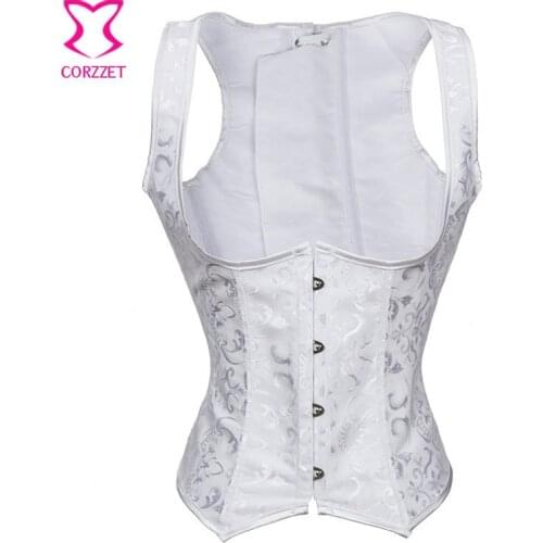 Plus Size White Jacquard Cupless Bridal Corset Underbust Steel Boned Corsets And Bustiers Sexy Lingerie Corpetes E Espartilhos