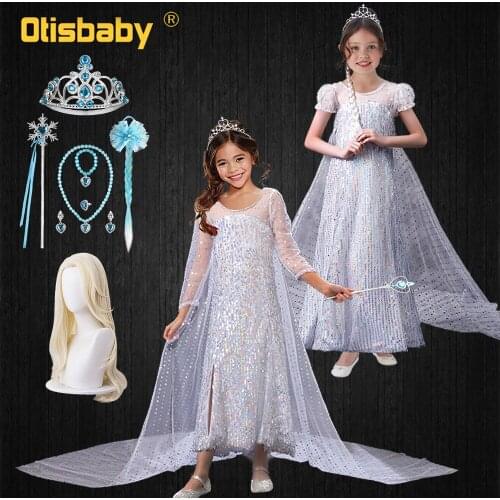 Christmas Princess Elsa Dress Summer White Sequined Dresses for Girls Elsa Costume Birthday Dress for 2 3 4 5 6 7 8 9 10 Years