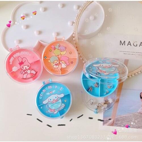 Sanrio Hello Kitty new round storage box Melody earrings ring necklace storage jewelry box