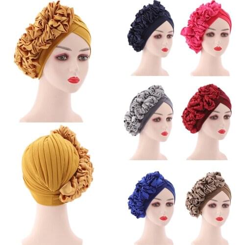 Big Flowers Turbans For Women Stretchy Headscarf Bonnet Muslim Hijab Head Wrap Cap Ladies Beanie Hat Hair Accessories Chemo Caps