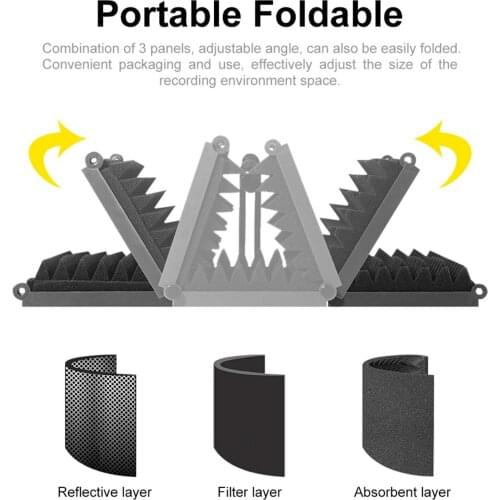 Foldable 5 Panels Microphone Isolation Shield Sound-proof Panel with Stand
