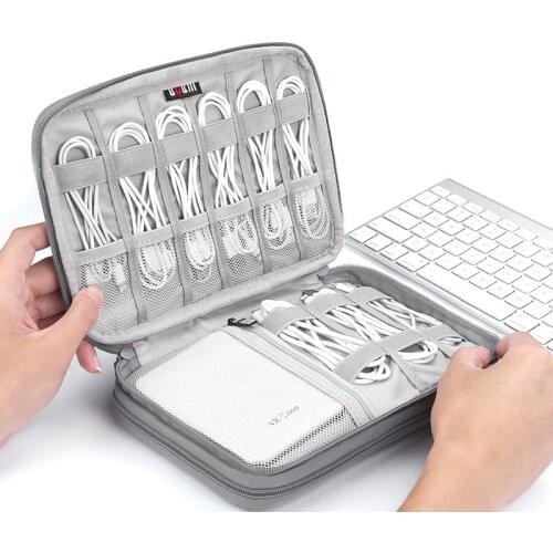 Gray Digital Storage Bag USB Data Cable Organizer Earphone Wire Bag Pen Power Bank Travel Kit Case Pouch Electronics Accessories