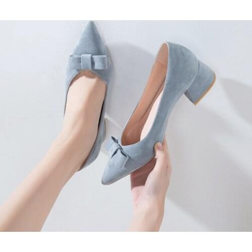 Quality Office Lady Women Pumps Suede Leather Casual Pointed Low Heels Office work shoes Shallow Solid Elegant Ladies Shoes 39