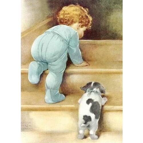 YIKEE diamond painting dogs and children Handmade Needlework DIY Diamond Embroidery Mosaic Rhinestone Picture y1104