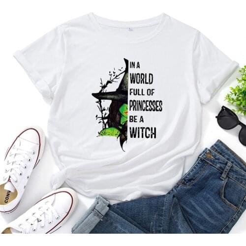 Plus Size Summer T-Shirt New Princess Witch Print TShirt 100%Cotton T Shirt Women O Neck Short Sleeve Top Tee Womens Clothing