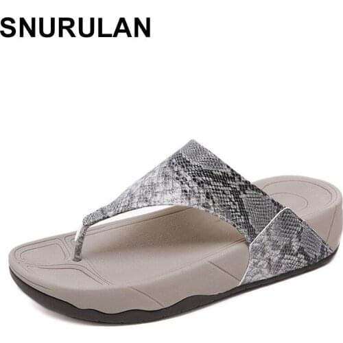 SNURULAN New Womens slippers open toe leopard sandals faux snake print Casual shoes thick sole Bottom platform wedge mule