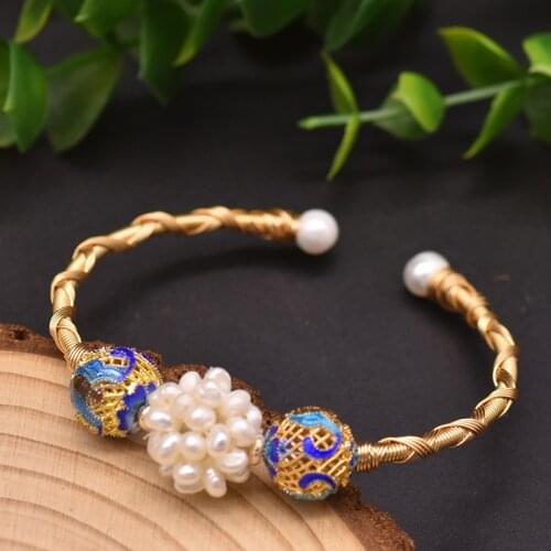 1PC Fashion Flower Chinese Enamel Cloisonne Bangle Love Cuff Open Bracelet For Women Girl Ethnic Style Indian Bangles Jewelry
