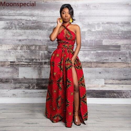 Print Empire Waist Elastic Maxi Dress Long Robe African Dresses for Women Bazin Riche Clothes Vestidos Dashiki Party Vacation