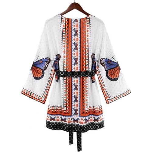 Ethnic Style Mini Dress Deep V-neck Breathable Long Sleeve Women Laced Print Dress for Summer Streetwear