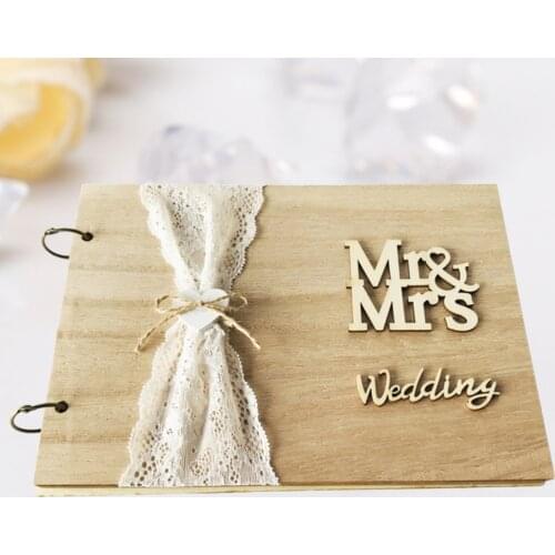 1pc Retro Wooden Guest Book DIY Guest Sign-in Book Message Book Guestbook Gift for Engagement Wedding Ceremony