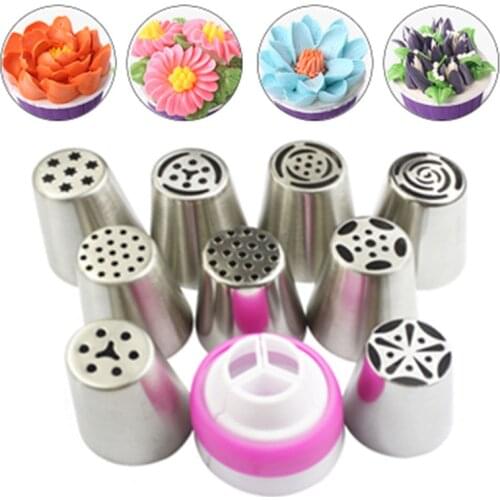 10PCS/Set Russian Tulip Cream Icing Piping Cake Nozzles Stainless Steel Flower Fondant Pastry Tips Cupcake Cake Decorating Tools