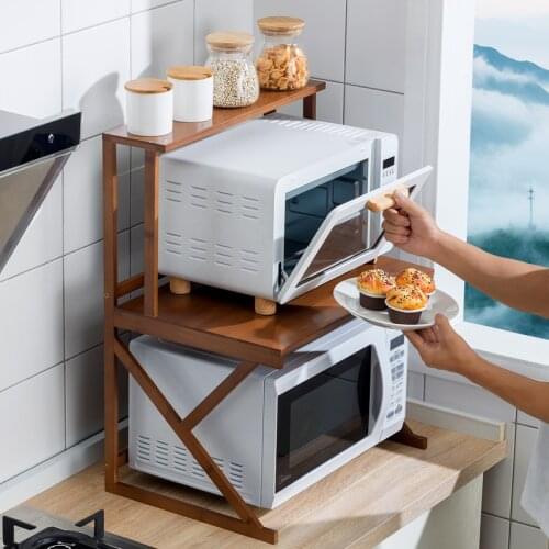 2-Tier Bamboo Microwave Shelf Height Adjustable Rack Kitchen Shelf Spice Organizer Kitchen Storage Rack Kitchenware Holder MJ