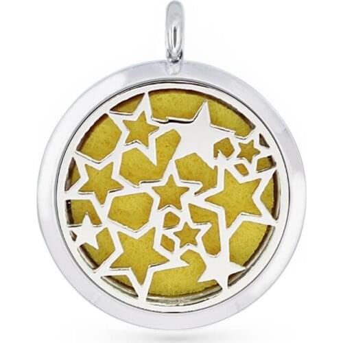 30mm Hollow Many Stars Moon Aromatherapy Essential Oil Perfume Diffuser Locket Pendant with 6pcs PadS Fit Necklace key Chains