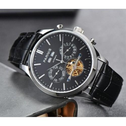 43 mm PARNIS 21 jewels Automatic Self-Wind movement mens watch Automatic date and week Mechanical watches wholesale GR122-20