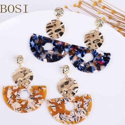 Boho Acrylic Semicircular Dangle Drop Earrings for Women Resin Fashion acetic acid Jewelry Geometric metal Earings statement