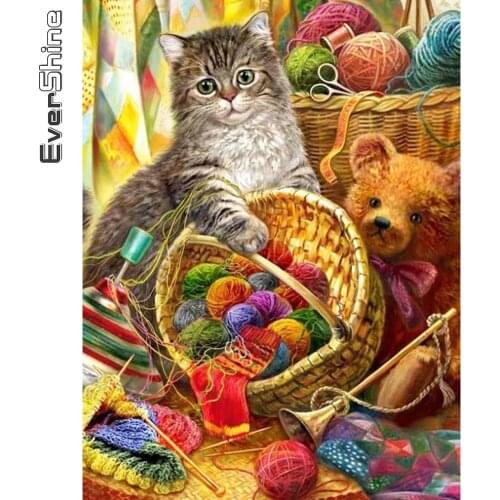 Evershine Diamond Painting Animals Cross Stitch DIY Diamond Mosaic Cat Bead Embroidery Full Drill Square Home Decor