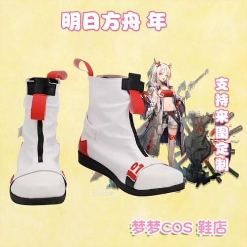Arknights Nian White Red Shoes Cosplay Long Boots Leather Anime Halloween Carnival Cosplay Accessories Custom Made