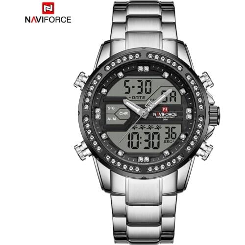 NAVIFORCE Men Military Sport fashion Wrist Watch Quartz Steel Waterproof Dual Display Male Clock Watches Relogio Masculino 9190