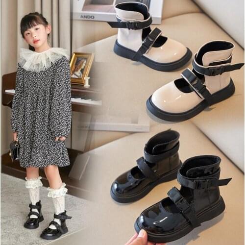 Kids Boots 2021 Winter Autumn Children Fashion Ankle Riding Boots for Baby Girl PU Waterproof Knitting Black Toddler Boot