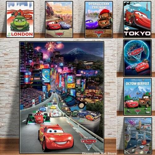 Disney Pixar Cars 2 Movie Canvas Painting Cartoon Lightning McQueen Posters Prints Cuadros Wall Art Picture for Kids Room Decor