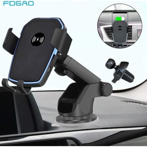 FDGAO 10W Fast QI Wireless Car Charger for iPhone XR XS X 8 11 Samsung S10 S9 S8 Note 10 9 Quick Charging Car Mount Phone Holder