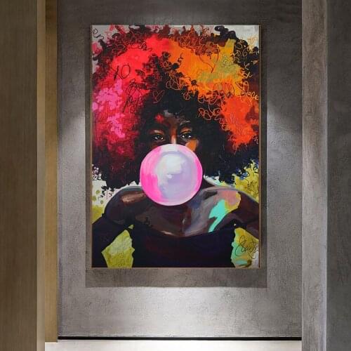 Colorful Graffiti African Woman Posters and Prints Bubble Gum Wall Art Canvas Painting Decorative Picture for Living Room Decor