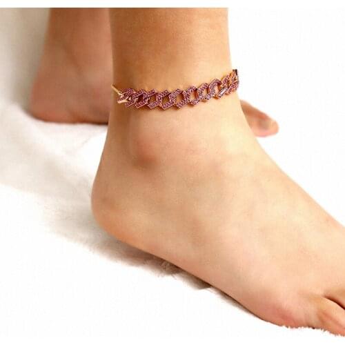 European And American Creative Hip-Hop Footwear Fashionable High-End Chain With Rhinestones Sliding Anklet Woman