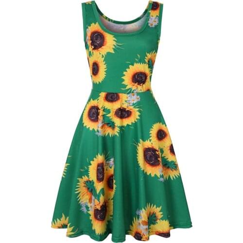 Summer Beach Dresses Women Bohemia Floral Print Dress Sundress Plus Size Tunic Casual Sleeveless Sweet A-line Dress Streetwear